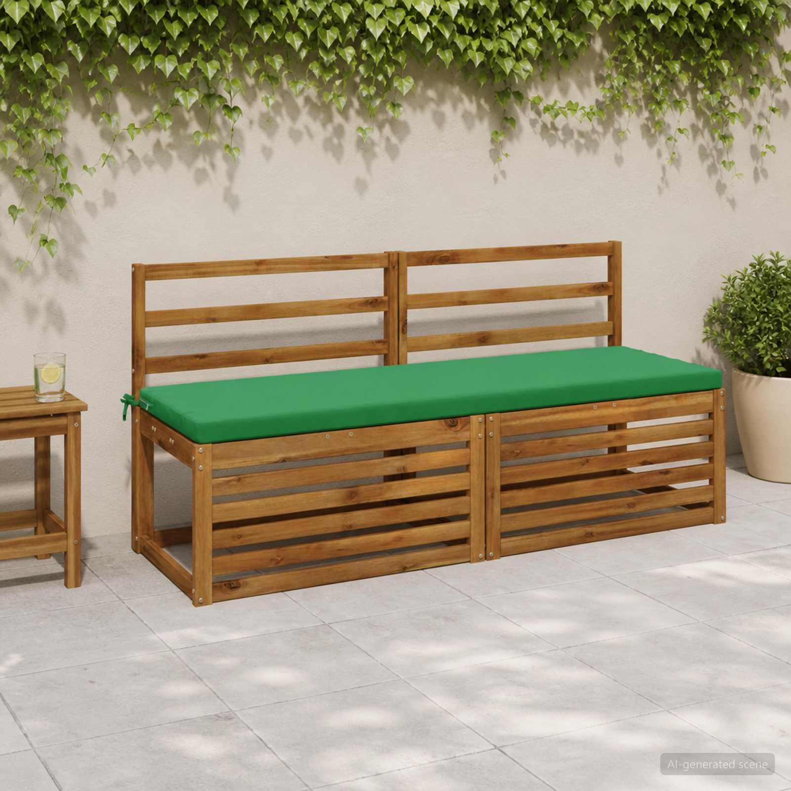 Bænkpude SOEST i grøn polyester 140 x 50 x 5 cm - med aftageligt betræk og bånd