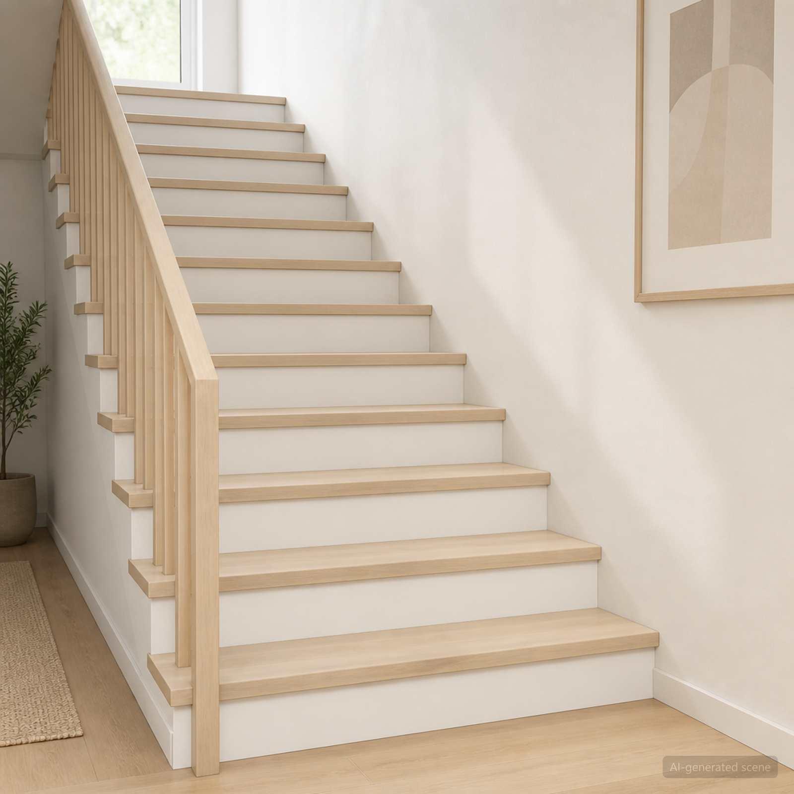 Trappetrin i massivt egetræ 120 x 25 x 2 cm - hvid med PU-finish