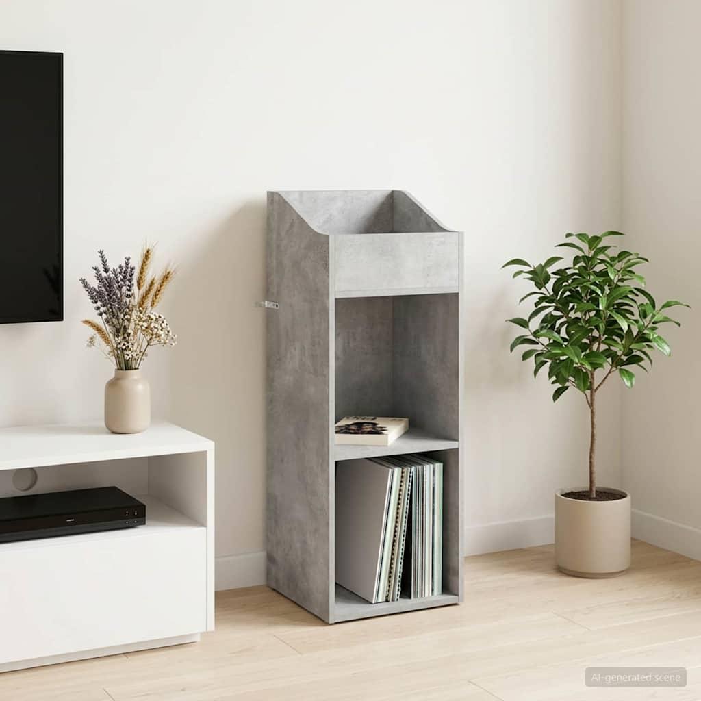 Pladeskab til vinyl i betongrå - opbevaringsskab i konstrueret træ 36 x 36 x 95,5 cm