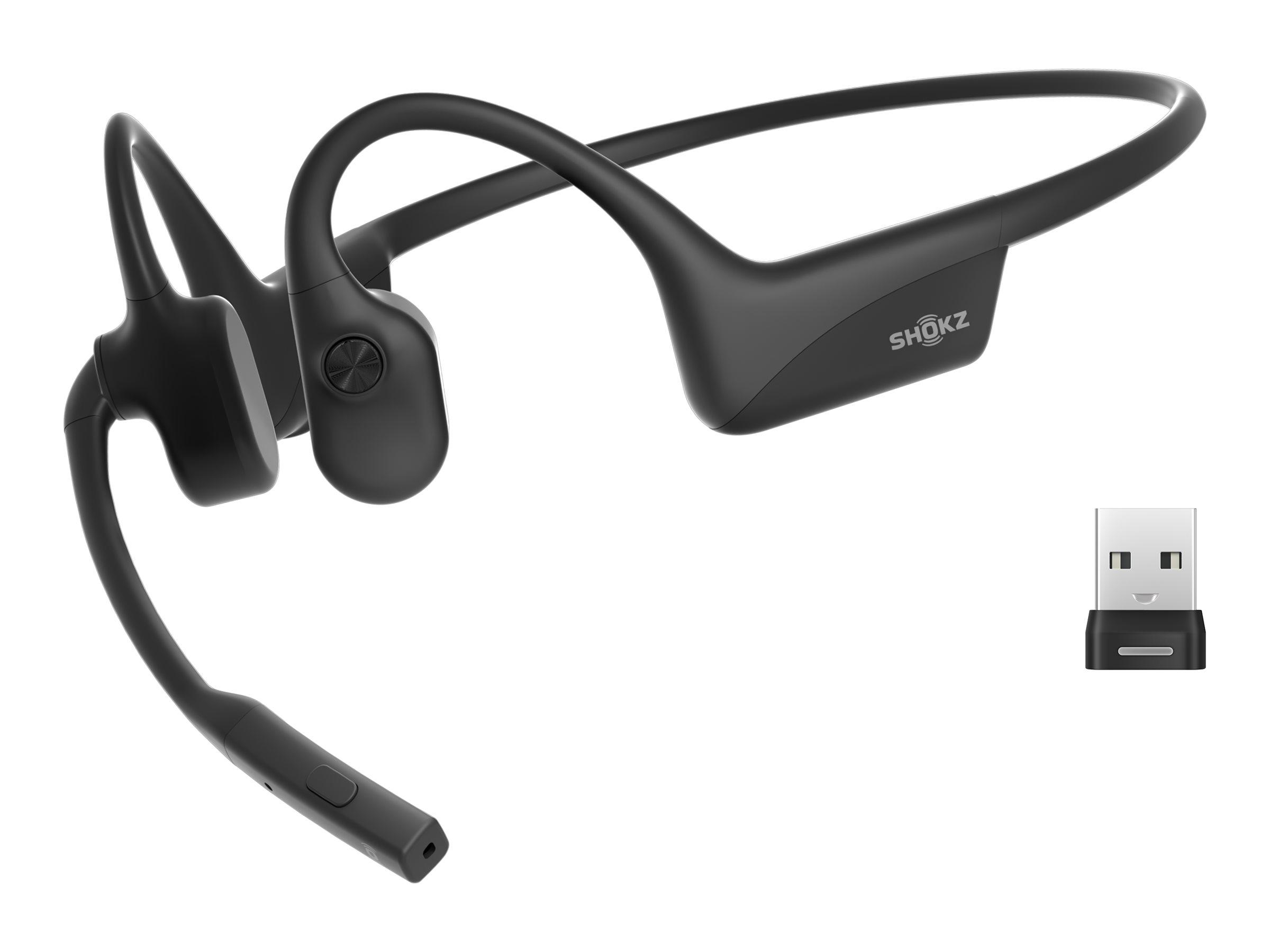 SHOKZ OpenComm2 UC 2025 Upgrade trådløst Bluetooth-headset med benledning, USB-C og USB-A adapter, sort