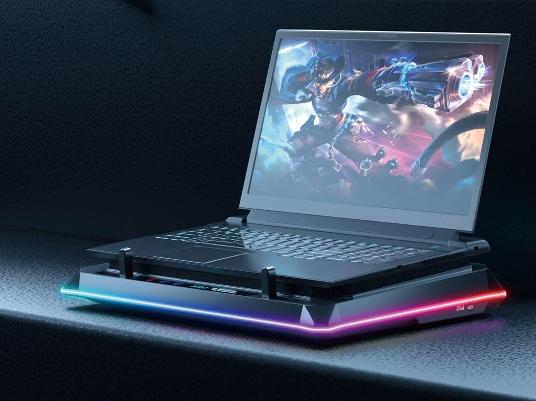Conceptronic THYIA03B køleplade til gaming-laptop med USB-hub, RGB, mobilholder og LCD-display