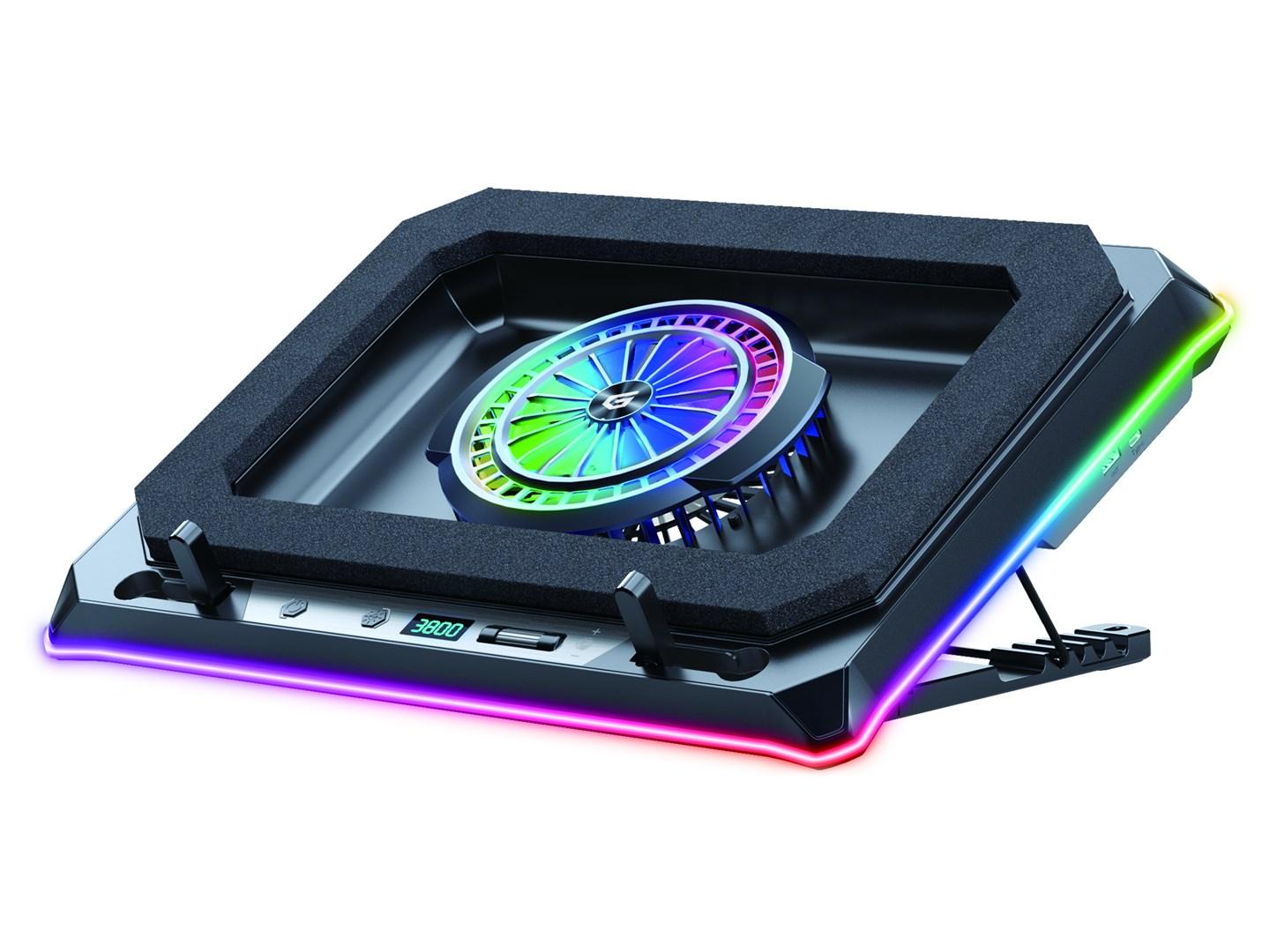 Conceptronic THYIA04B gaming laptop-køleplade med RGB, LCD-display, mobilholder og 5 højder