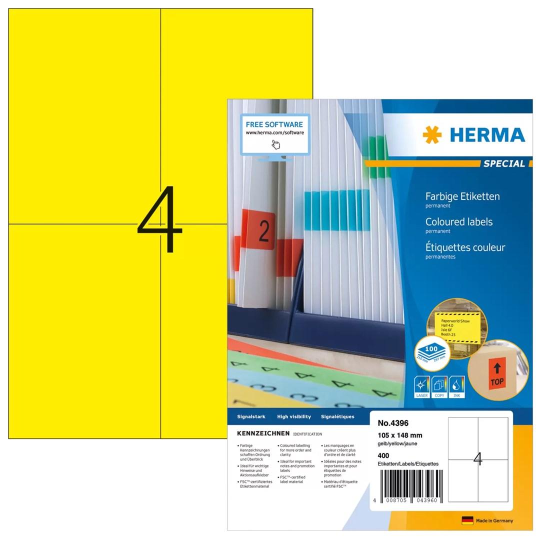 HERMA Special - Papir - mat - permanent selvklæbende - gul - A6 (105 x 148 mm) 400 etikette(r) (100 ark x 4) etiketter