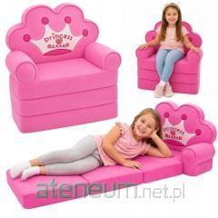 Børnelænestol 2-i-1 foldbar sofa og liggestol med krone - blød pink