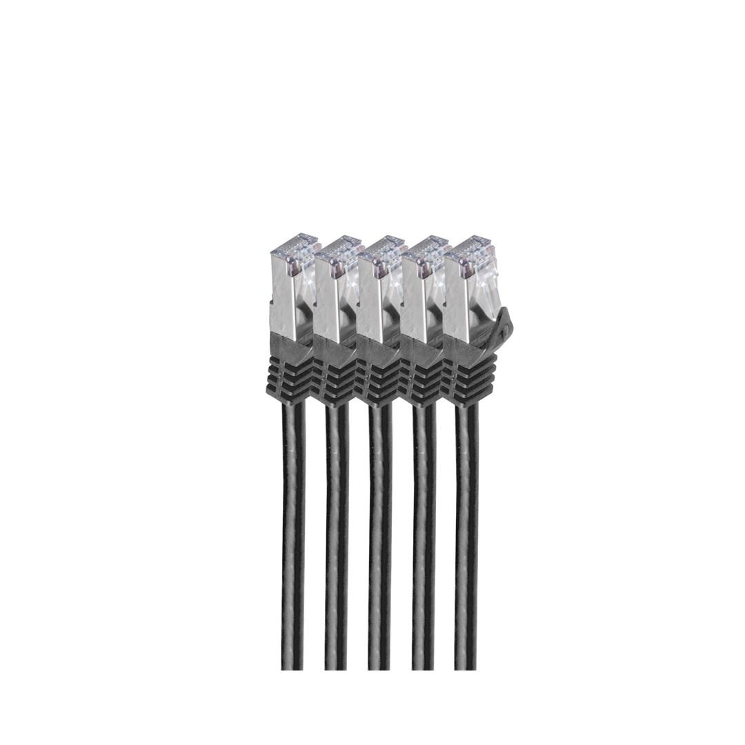 Cat7 netværkskabler sæt - 5 x 5 m, sort, RJ45 til RJ45, S/FTP, rund, LSZH