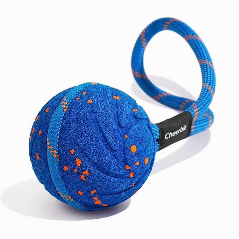 Cheerble Wicked Ball Air Rope hundelegetøj med reb, batteri og håndløkke - blå