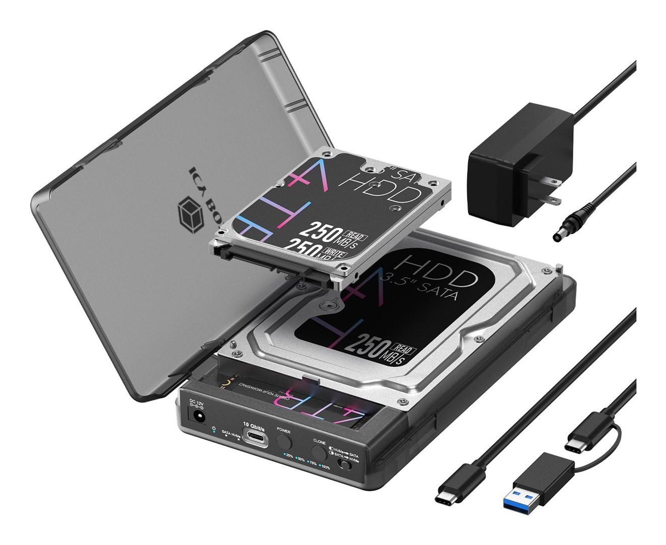 ICY BOX Spade Clone 3882 HDD/SSD kabinet med USB-C til SATA, M.2 og NVMe