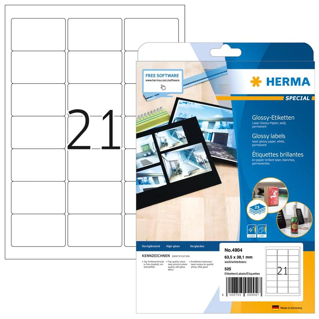 HERMA Special - Papir - høj-skinnende - permanent selvklæbende - hvid - 63.5 x 38.1 mm 525 etikette(r) (25 ark x 21) etiketter