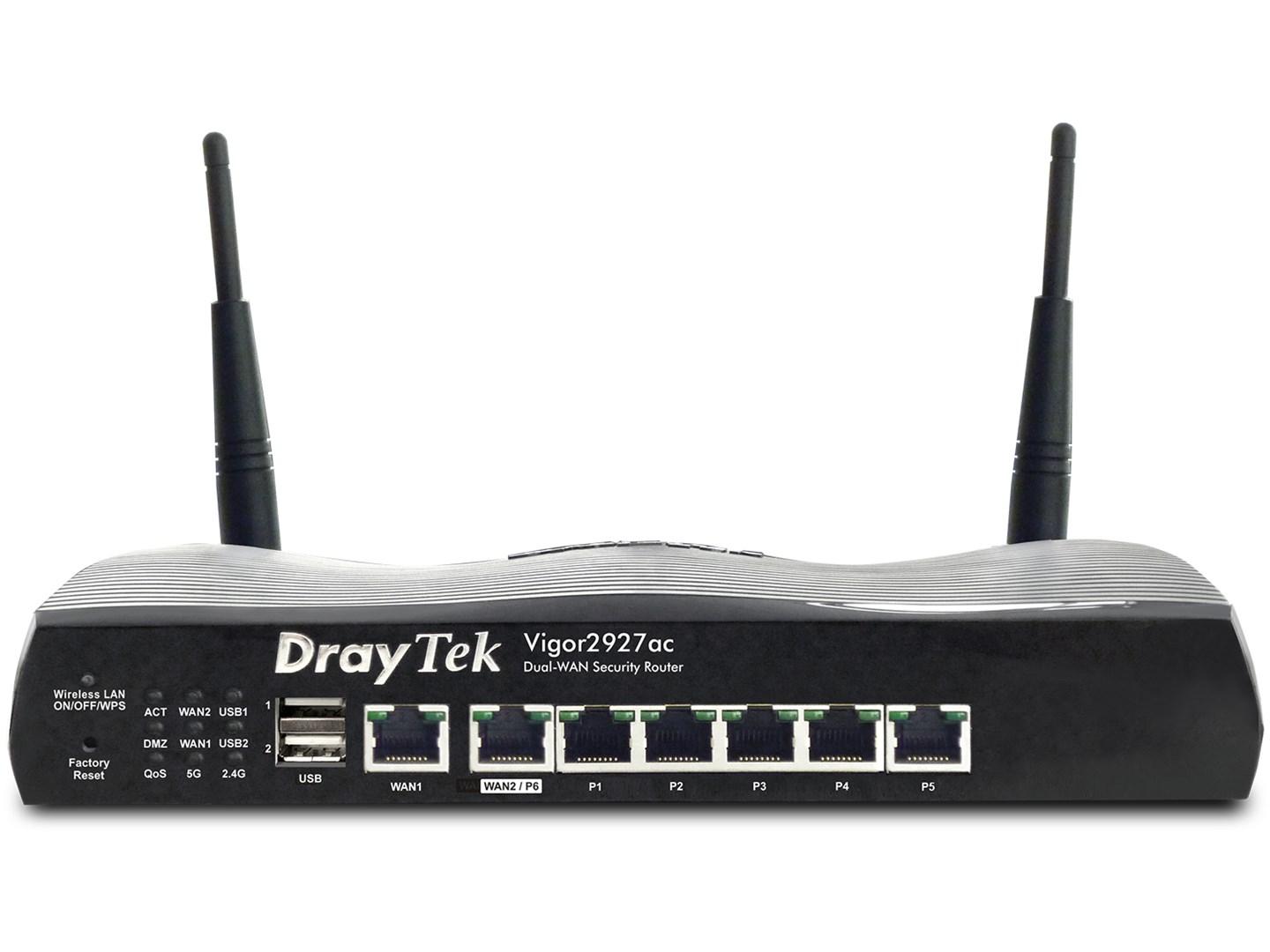 DrayTek Vigor2927ac trådløs gigabit-router med dual-band Wi-Fi 5 og 5 x RJ-45 - sort