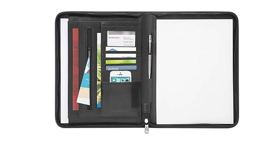 WEDO personal organizer i læder - sort mappe med 5 lommer og penneholder, 25,5 x 4,5 x 33,5 cm