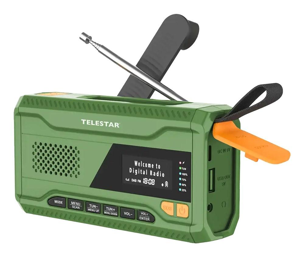 Telestar TOP NO. 5 bærbar DAB+/FM radio med Bluetooth, solcelle, dynamo og powerbank - grøn