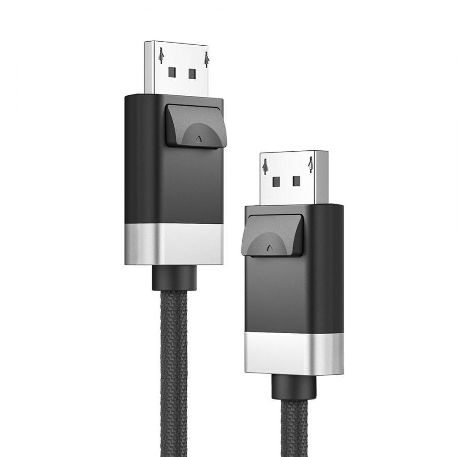 ALOGIC DisplayPort-kabel 2 m - grå/sort, DisplayPort 1.4, 8K, HDR, flettet kabel