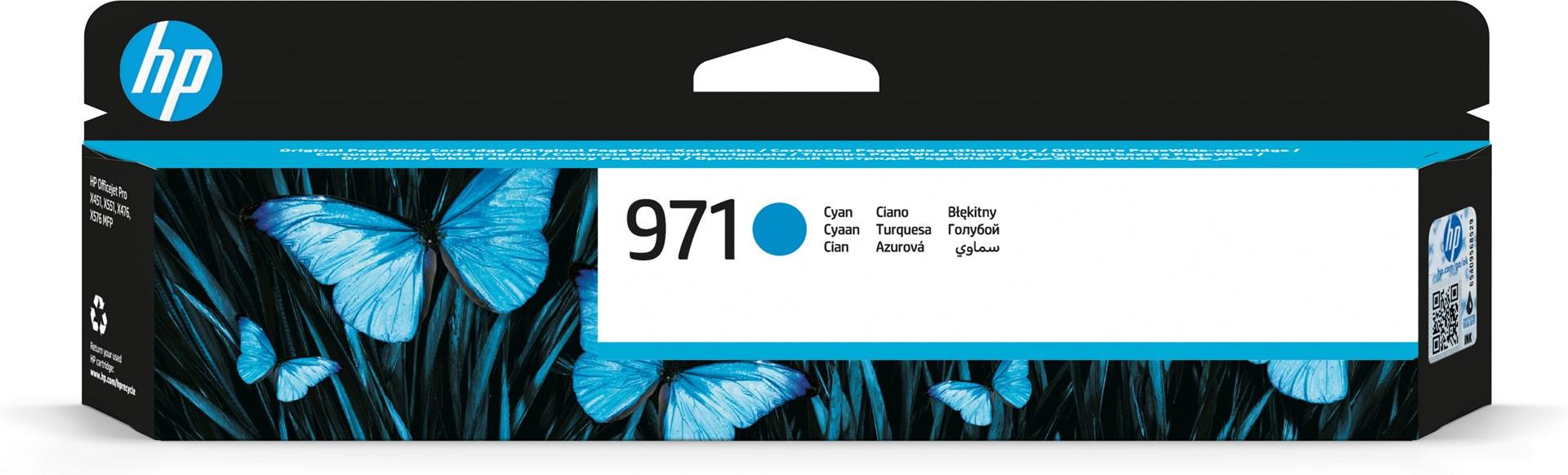 HP 971 original blækpatron cyan 24,5 ml standardkapacitet til HP Officejet Pro X451/X551/X476/X576