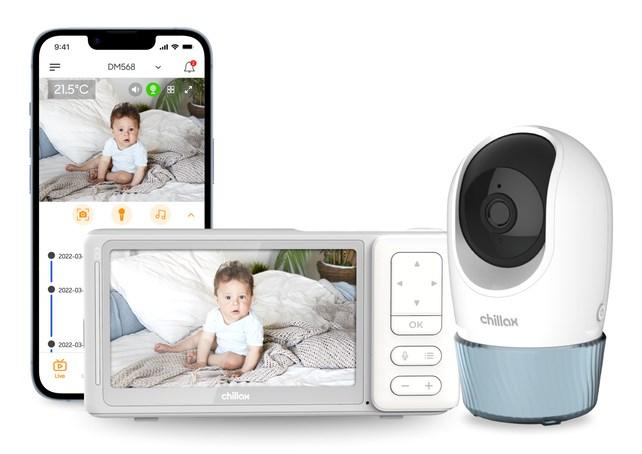 Chillax DM568 babyalarm med kamera, Wi-Fi/FHSS, 3 MP, 2,4 GHz og skærm - hvid