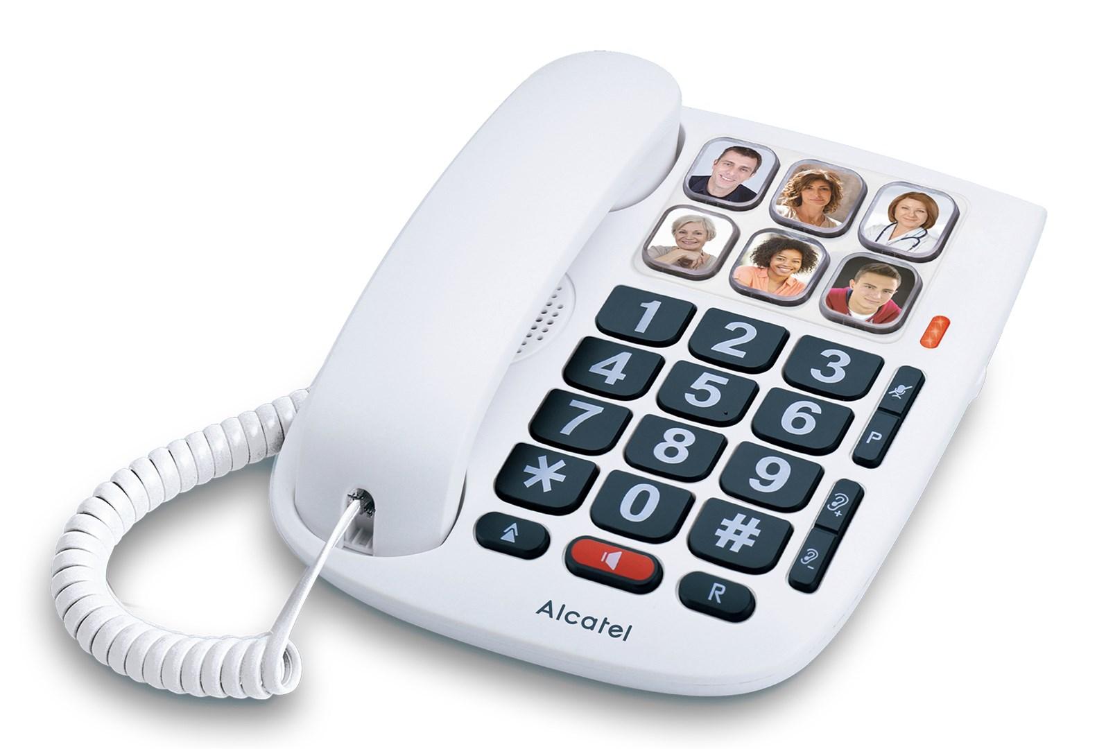 Alcatel TMAX 10 analog fastnettelefon med store taster, højttaler og vægmontering - hvid