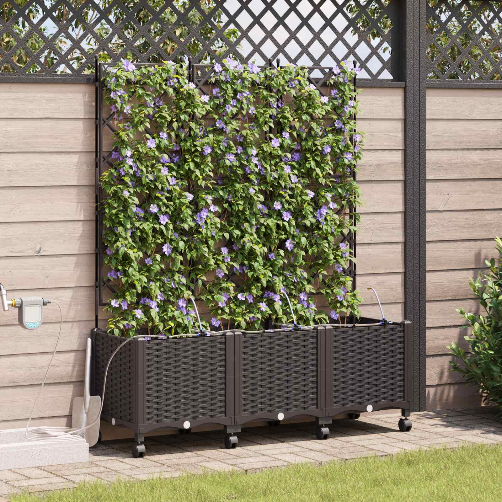 vidaXL Havekrukke med vanding og hjul 3 stk. Brun 120 x 40 x 148 cm PP