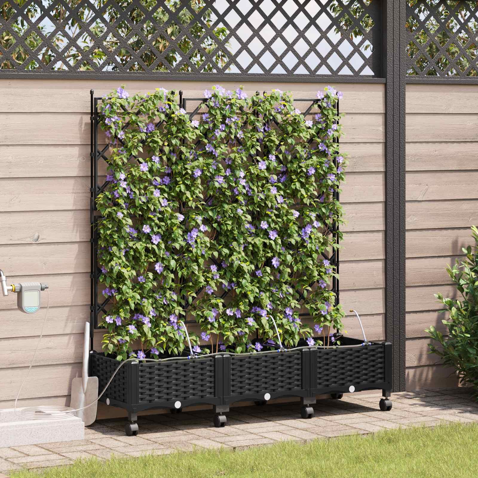 vidaXL Havekrukke med vanding og hjul 3 stk. Sort 120 x 40 x 132 cm PP