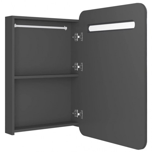 Badeværelsesskab med spejl og LED-lys - grå, 60 x 11 x 80 cm