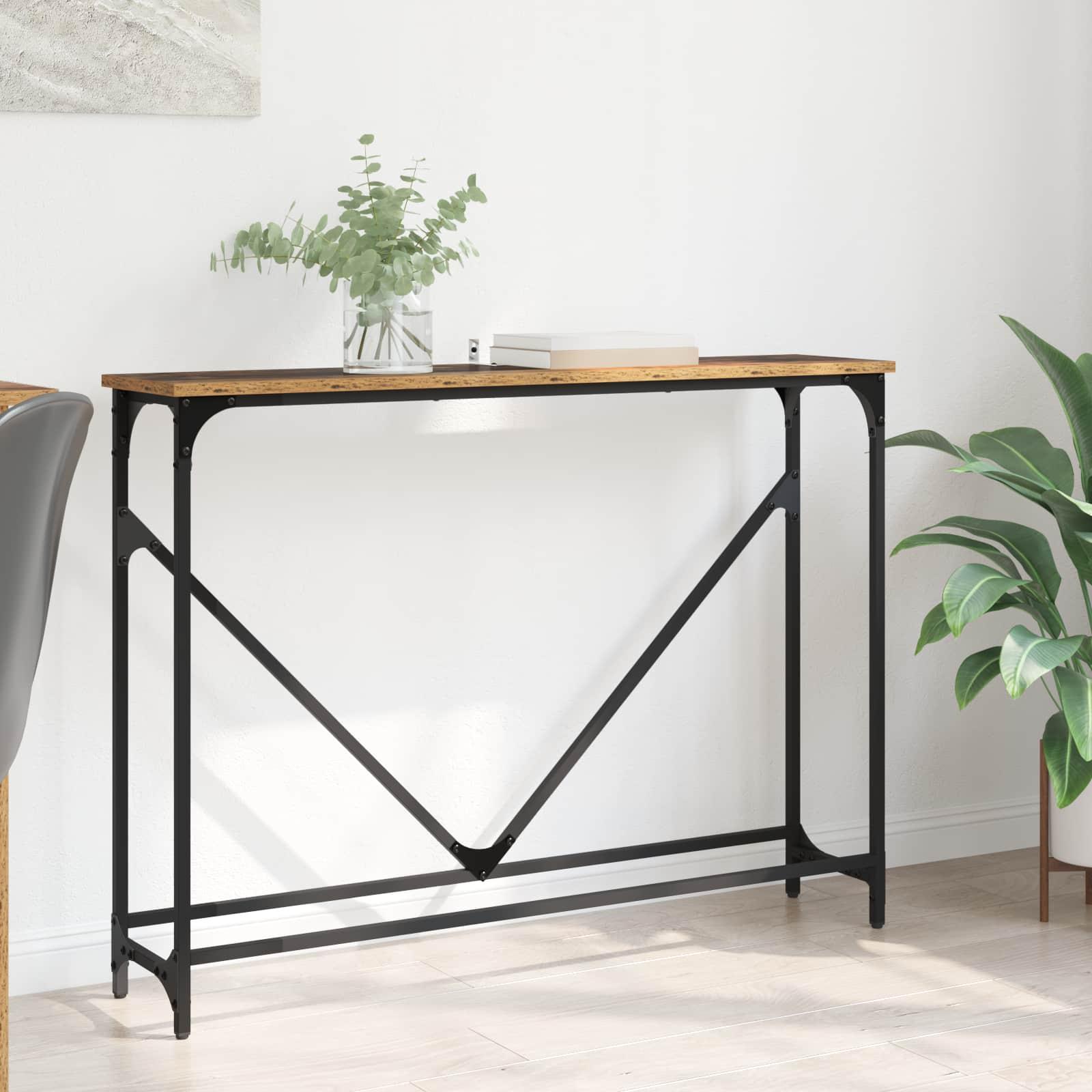 Konsolbord i gammelt trælook - konstrueret træ og stål, 102 × 22,5 × 75 cm
