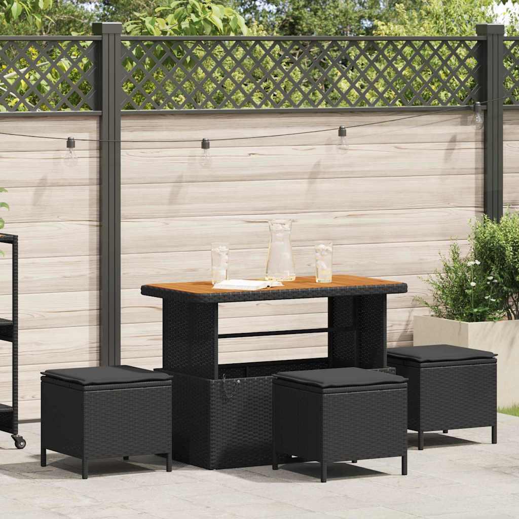 Have spisebordssæt i sort polyrattan med akacietræ - 3 pladser