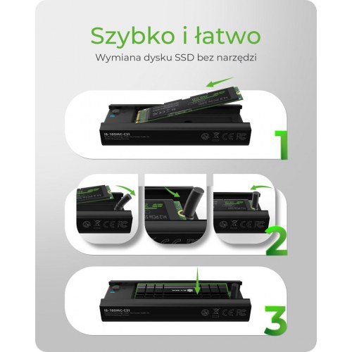 M.2 SSD-kabinet ICY BOX IB-180MC-C31 - sort