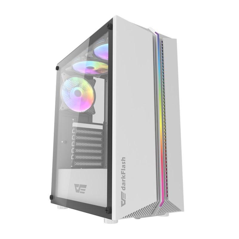 DarkFlash DK151 LED PC Kabinet med 3x Blæser (ATX/M-ATX/ITX) Hvid