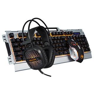 Marvo CM303 gaming tastatur, mus og headset sæt med USB, fuld størrelse - sort/sølv