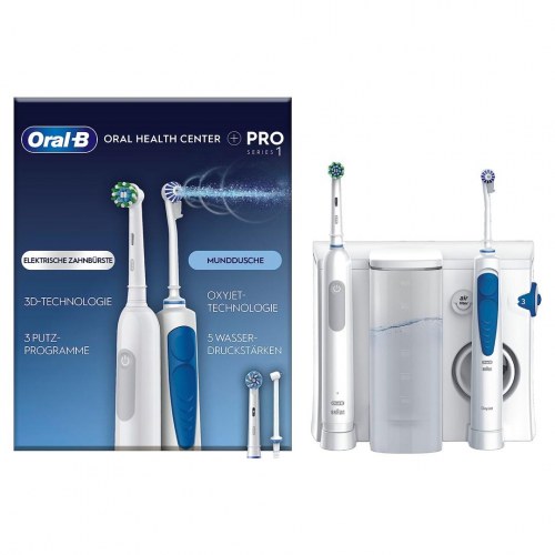 Elektrisk tandbørste og mundskyllecenter Oral-B Oral Health Center Pro Series 1 - blå/hvid