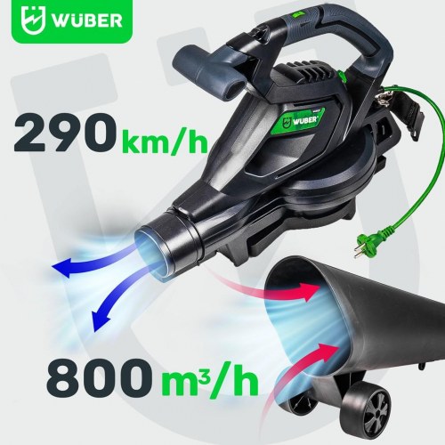 Elektrisk løvblæser med kværn 3000 W - sort/blå