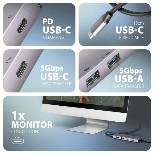 USB-C hub AXAGON HMC-5H60 - HDMI 4K, 2 x USB-A, PD 100 W