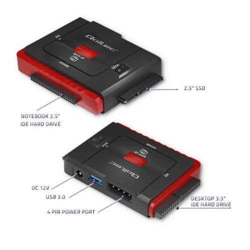 Harddiskadapter Qoltec USB 3.0 til IDE/SATA III - sort/rød