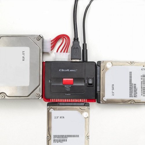 Harddiskadapter Qoltec USB 3.0 til IDE/SATA III - sort/rød
