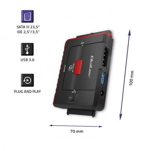Harddiskadapter Qoltec USB 3.0 til IDE/SATA III - sort/rød