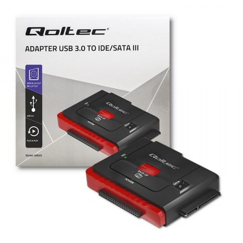 Harddiskadapter Qoltec USB 3.0 til IDE/SATA III - sort/rød