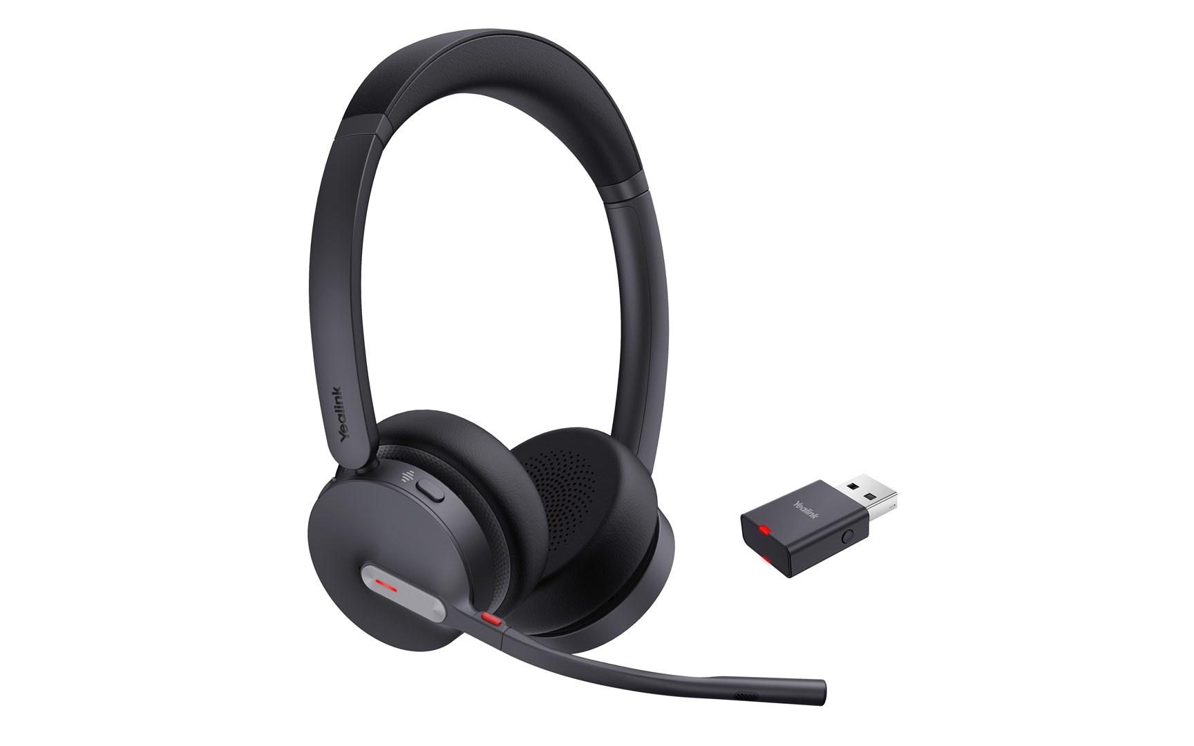 Yealink WH64 Hybrid Dual headset med ladestander - sort, binauralt headset med hovedbøjle