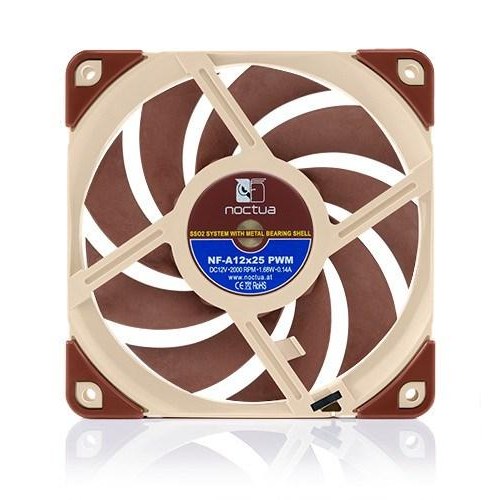 Noctua NF-A12X25 PWM 120 mm kabinetventilator til computer med 4-pin og 450-2000 RPM