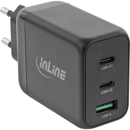 USB PD oplader InLine GaN 65 W - 2 x USB-C og USB-A, sort