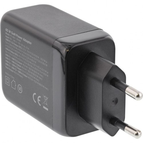 USB PD oplader InLine GaN 65 W - 2 x USB-C og USB-A, sort