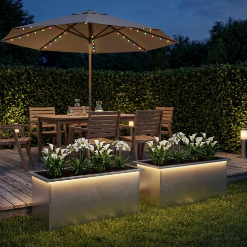 Plantekasser med LED 2 stk. - sølv 40 x 80 x 40 cm
