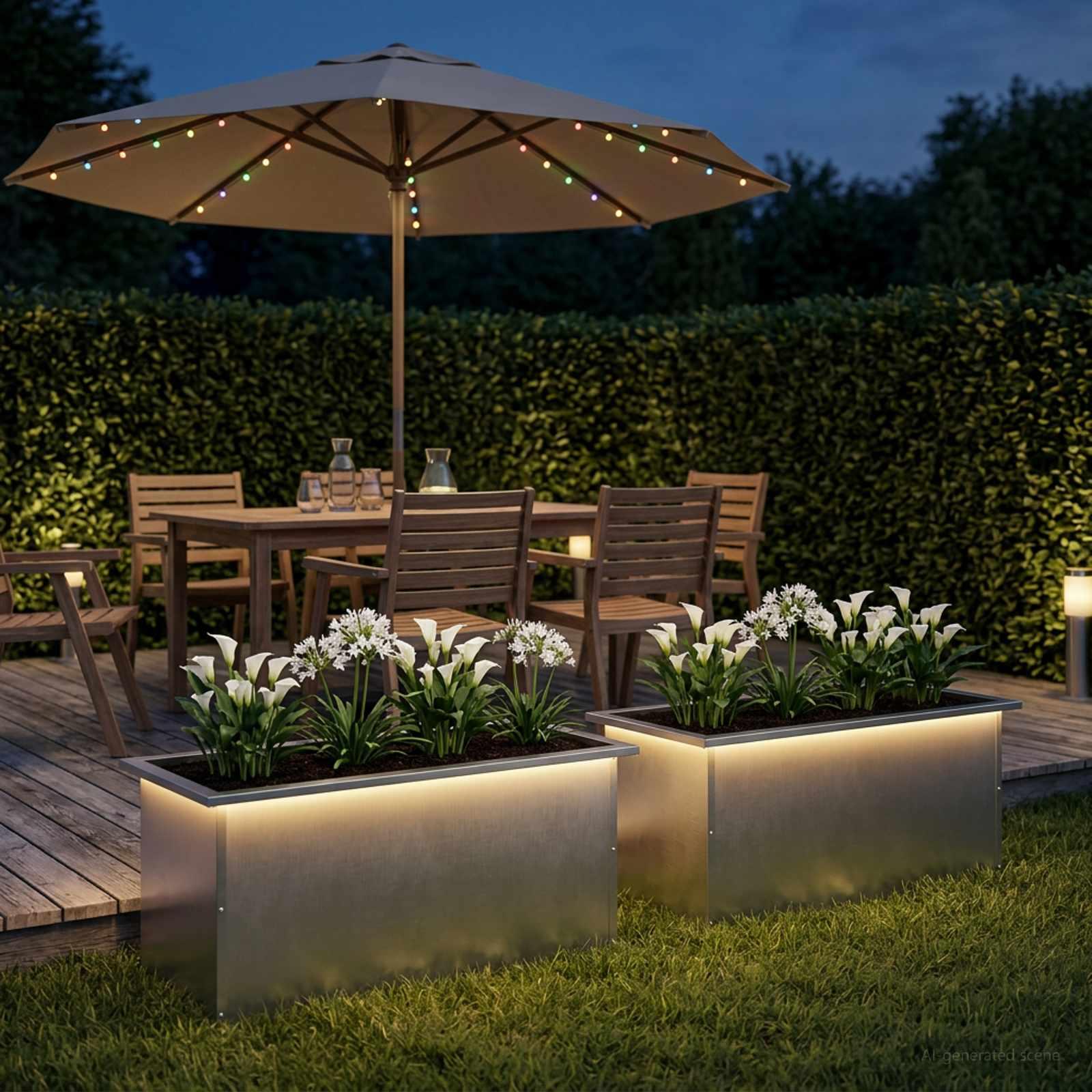 Plantekasser med LED 2 stk. - sølv 40 x 80 x 40 cm