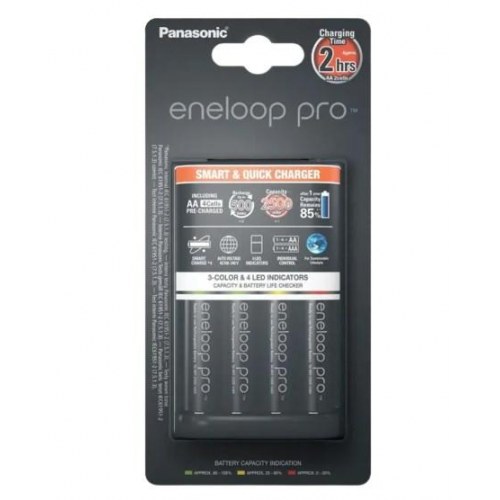 Batterioplader Panasonic eneloop pro K-KJ55HCD40E med 4 AA-batterier