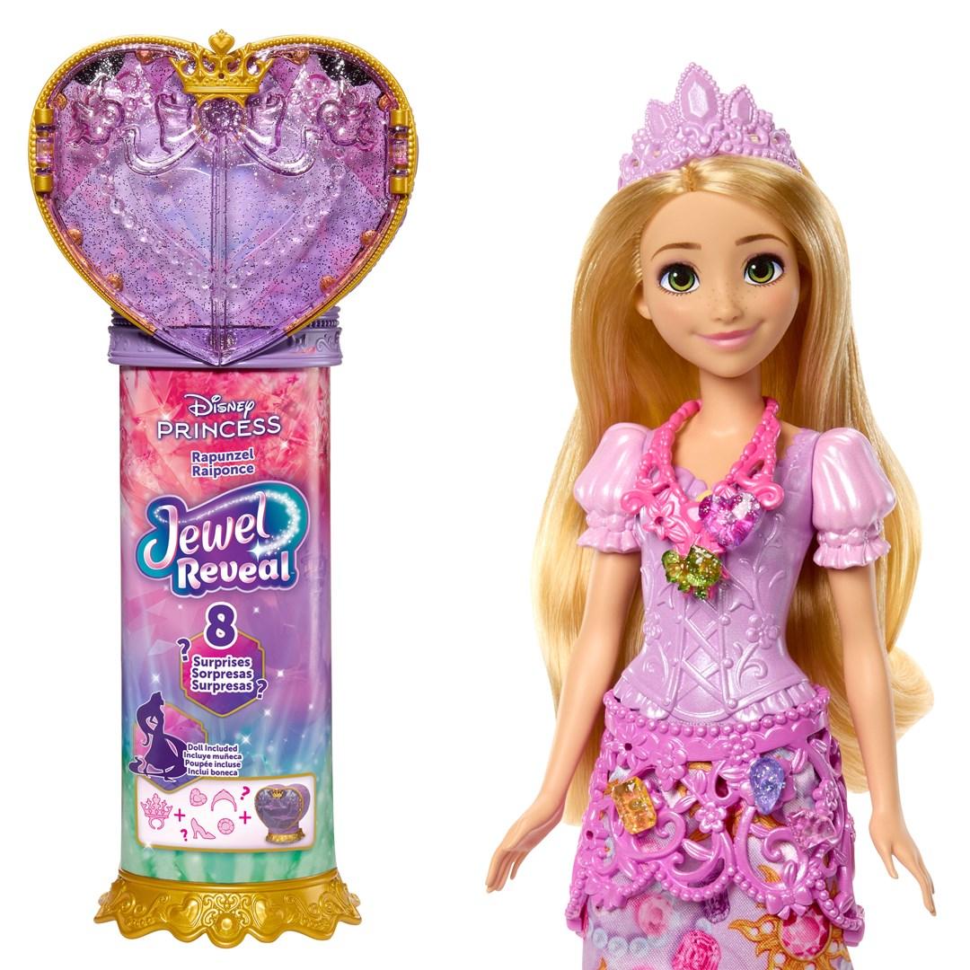 Disney Princess Jewel Reveal Rapunzel modedukke med 8 overraskelser, smykkeskrin og 10 tilbehørsdele