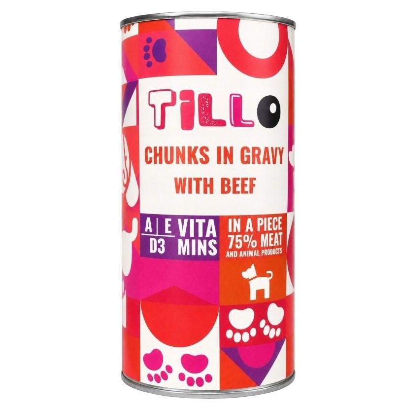 Tillo Chunks i sovs med oksekød - vådfoder til voksne hunde af alle racer, 1,25 kg