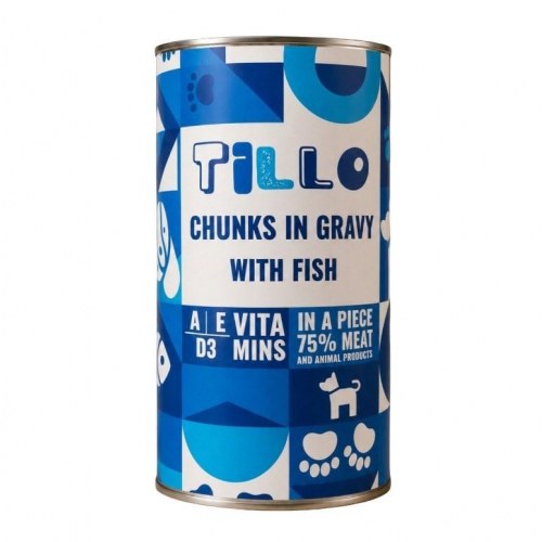 Vådfoder til hund Tillo Chunks in Gravy med fisk - 1,25 kg