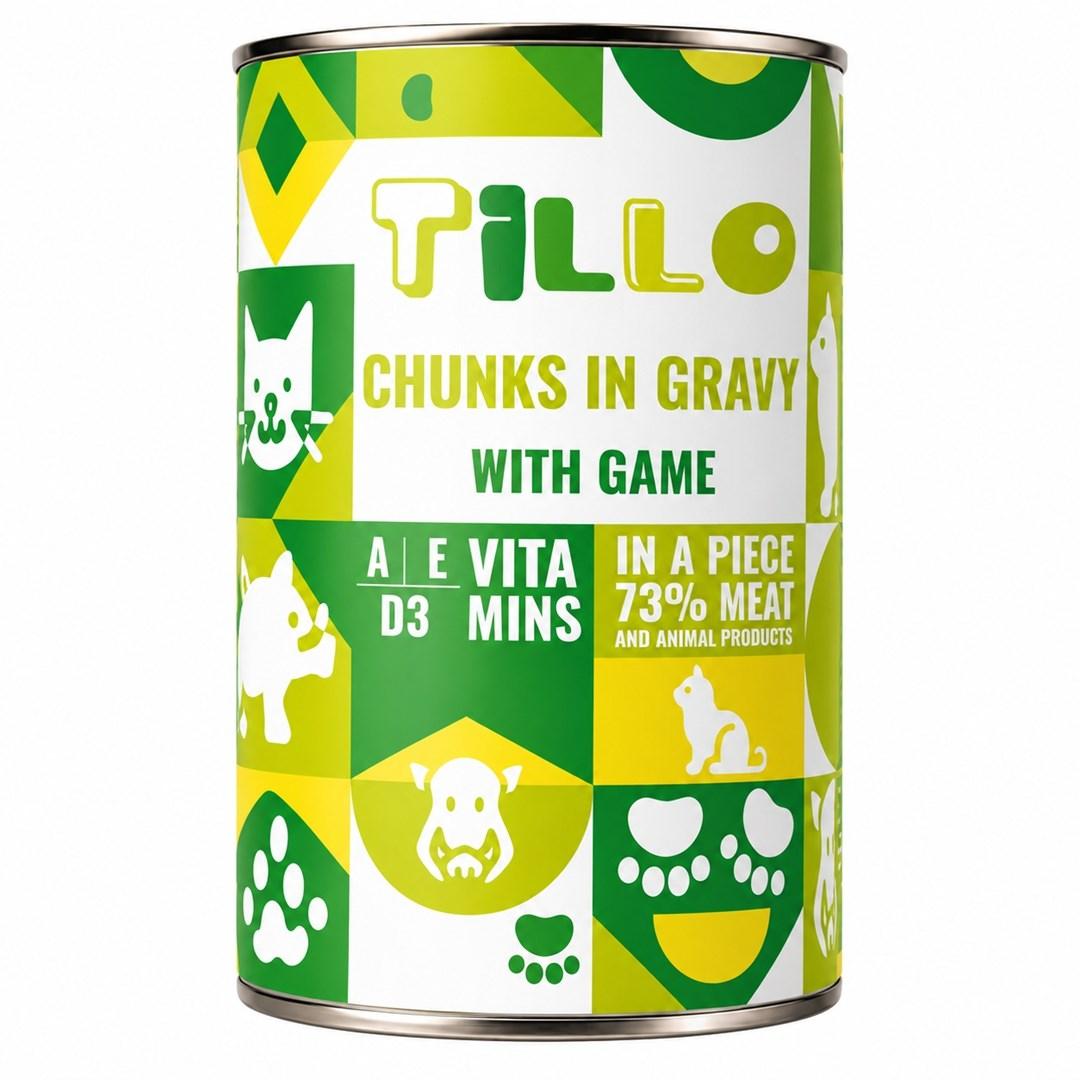 Tillo Chunks in Gravy med vildt - vådfoder til voksne hunde, 1,25 kg
