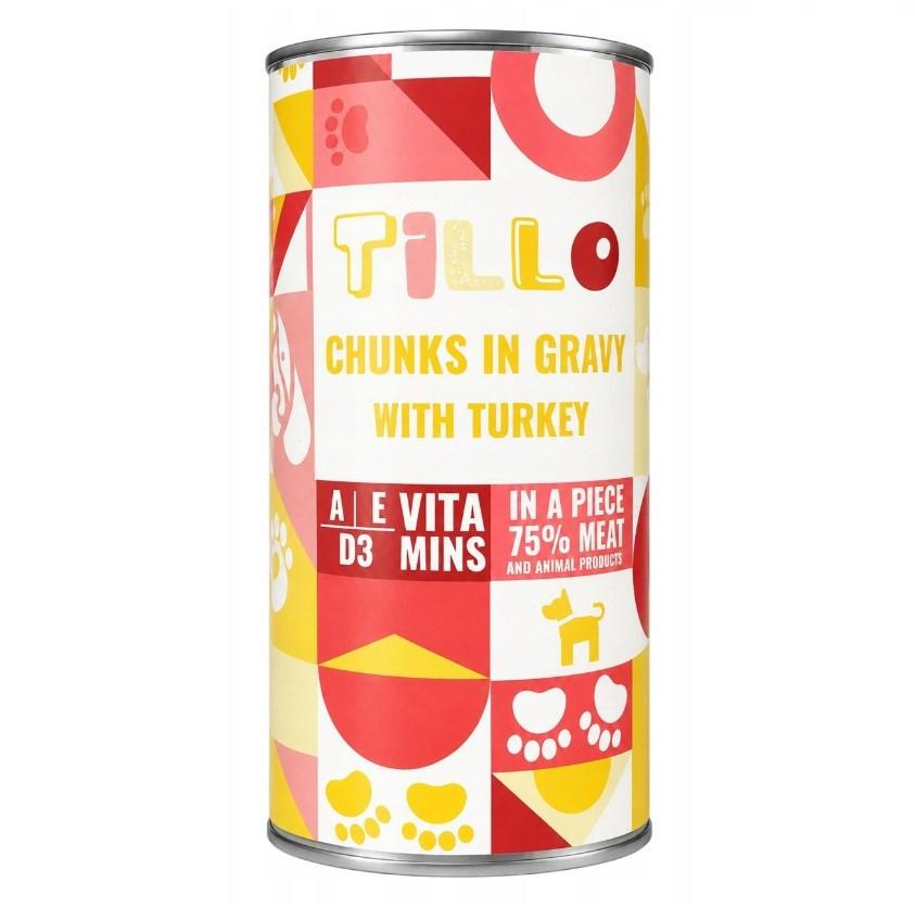 Tillo Chunks in Gravy med kalkun - vådfoder til voksne hunde, fuldfoder på dåse 1,25 kg