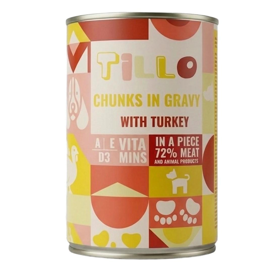 Tillo Chunks in Gravy med kalkun - vådfoder til voksne hunde på dåse, 415 g