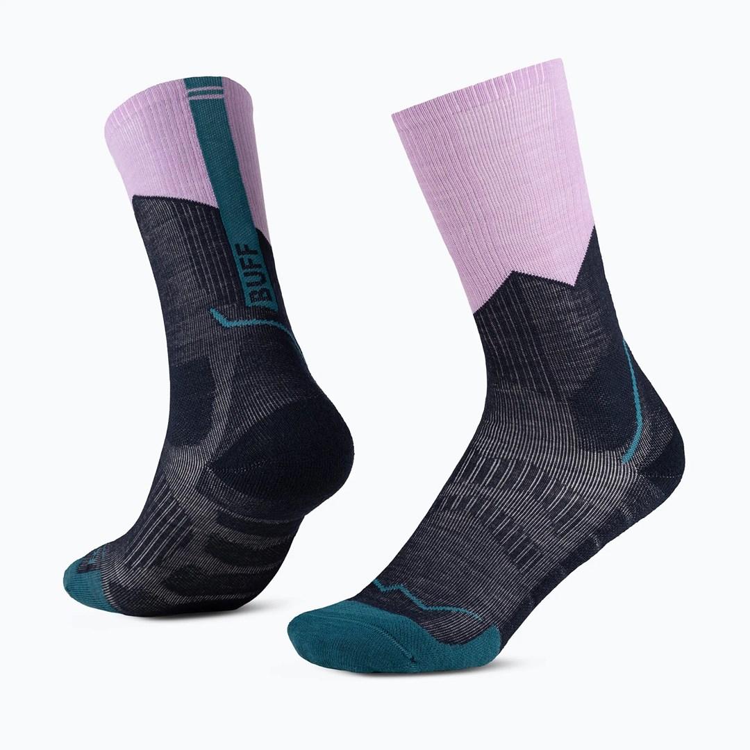Buff Merino MW Crew Socks MWC1 strømper i sort/lilla, unisex, str. L 42-44