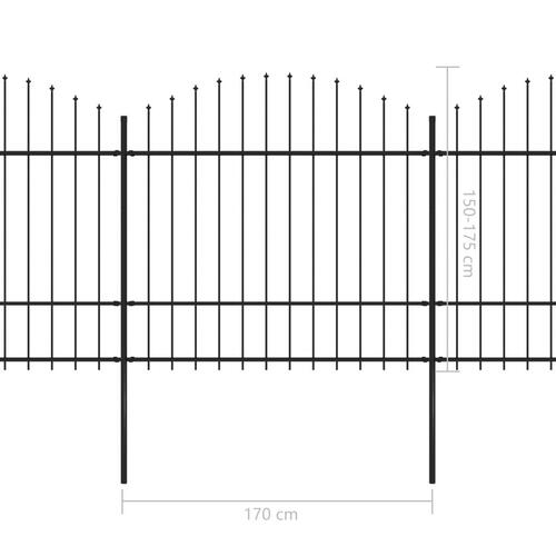 Havehegn med spydtop (1,5-1,75) x 6,8 m sort stål