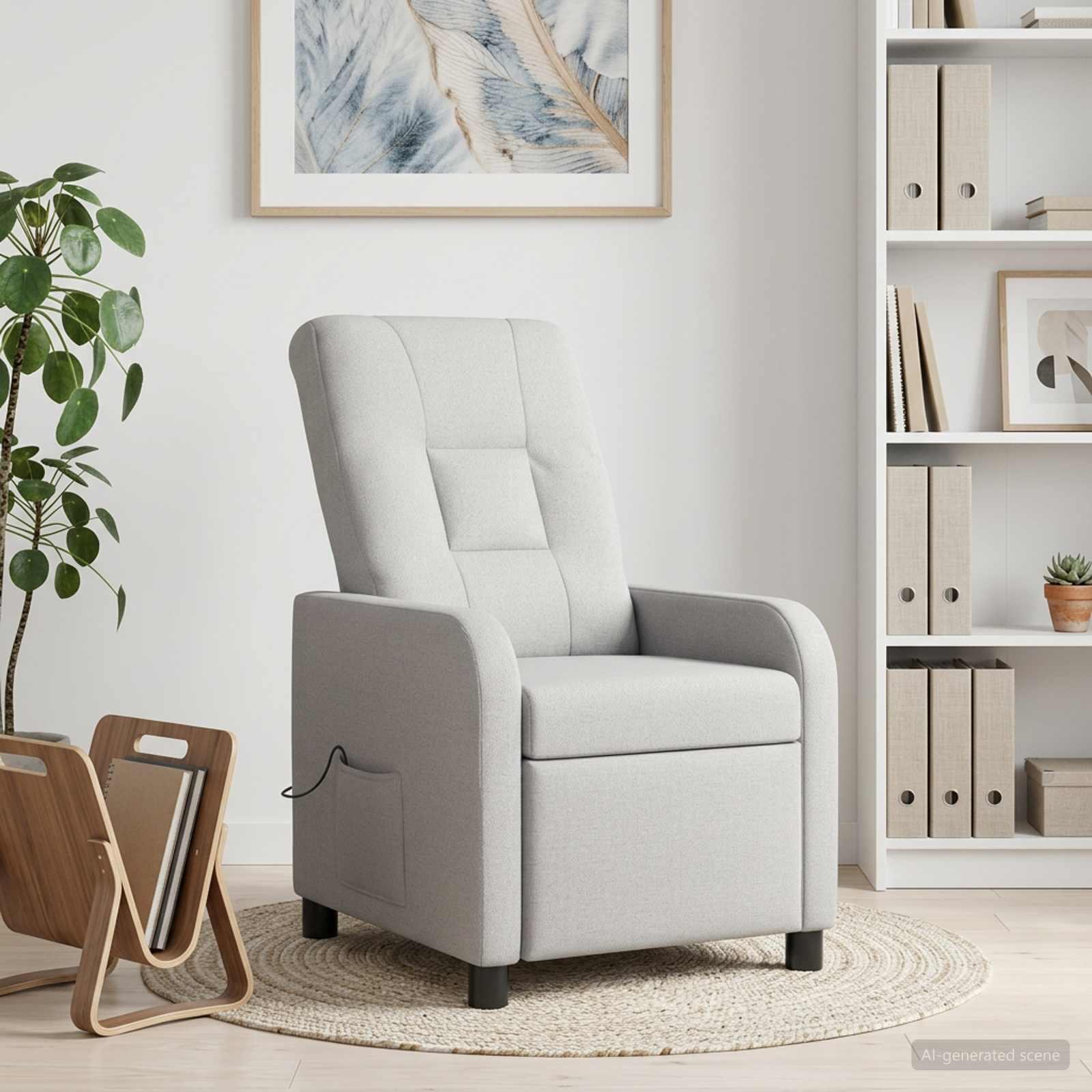Massagelænestol med reclinerfunktion i skygråt stof - 6 massagepunkter og USB-strøm